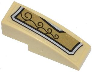 50950pb070L - Slope, Curved 3 x 1 with Gold and Silver Armor Plate with 4 Black Swirls Pattern Model Left Side (Sticker) - Set 70123