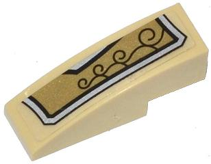 50950pb070R - Slope, Curved 3 x 1 with Gold and Silver Armor Plate with 4 Black Swirls Pattern Model Right Side (Sticker) - Set 70123