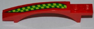 50967pb004L - Slope, Curved 8 x 1 x 1 2/3 with Arch and 2 Recessed Studs with Lime and Green Checkered Stripe Pattern Model Left Side (Sticker) - Set 7967