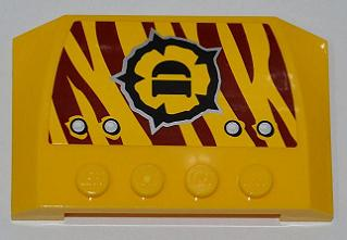 52031pb048L - Wedge 4 x 6 x 2/3 Triple Curved with 4 Rivets and Dino Logo on Dark Red Tiger Stripes Pattern Model Left Side (Sticker) - Set 5888