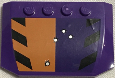52031pb116 - Wedge 4 x 6 x 2/3 Triple Curved with Bullet Holes and Black Stripes on Orange and Dark Purple Background Pattern (Sticker) - Set 6864