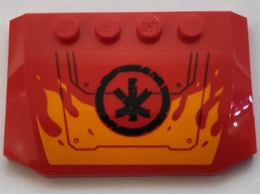 52031pb171 - Wedge 4 x 6 x 2/3 Triple Curved with Bright Light Orange Flames, Hull Plates with Rivets, and Black Ninjago Logogram Letter K in Circle Pattern (Sticker) - Set 70675