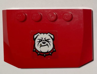52031pb187 - Wedge 4 x 6 x 2/3 Triple Curved with White Bulldog with Spiked Collar on Red Background Pattern (Sticker) - Set 60246