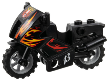52035c02pb07 - Motorcycle City with Black Chassis, LBG Wheels and Fairing with Red and Yellow Flames and Number 13 Pattern (Stickers) - Set 8896