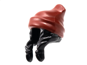 52686pb04 - Minifigure, Hair Combo, Hair with Hat, 2 Braids over Shoulders with Molded Dark Red Beanie Pattern