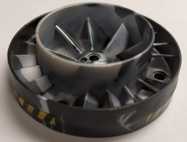 53983pb04 - Engine, Very Large Turbine with Marbled Pearl Light Gray Center and Yellow and Black Danger Stripes Pattern (4 Stickers) - Set 7704