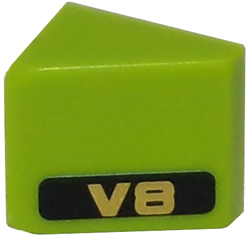 54200pb068L - Slope 30 1 x 1 x 2/3 with Gold 'V8' on Black Background Pattern Model Left Side (Sticker) - Set 8147