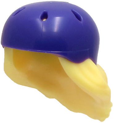 54647pb03 - Minifigure, Hair Combo, Hair with Hat, Medium Length with Molded Dark Purple Bicycle Helmet Pattern