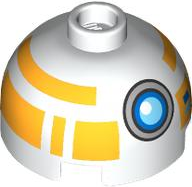 553pb047 - Brick, Round 2 x 2 Dome Top with Buttons, Dark Azure, Medium Azure and Silver Eye and Bright Light Orange Pattern (Training Droid)