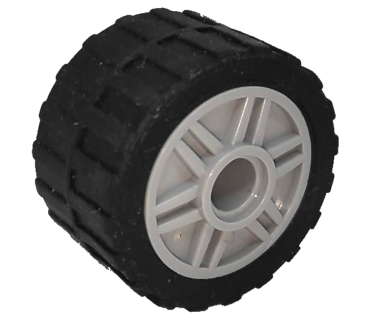 55981c06 - Wheel 18mm D. x 14mm with Pin Hole, Fake Bolts and Shallow Spokes with Black Tire 24 x 14 Shallow Tread, Band Around Center of Tread (55981 / 89201)