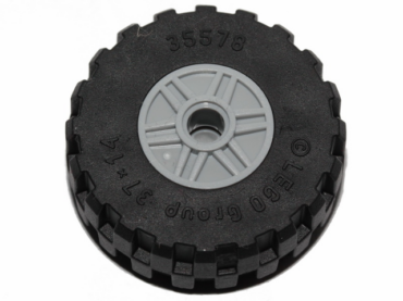 55981c07 - Wheel 18mm D. x 14mm with Pin Hole, Fake Bolts and Shallow Spokes with Black Tire 37 x 14 (55981 / 35578)