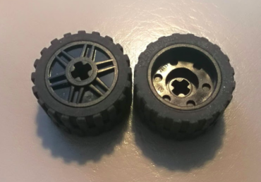 55982c06 - Wheel 18mm D. x 14mm with Axle Hole, Fake Bolts and Shallow Spokes with Black Tire 24 x 14 Shallow Tread - Band Around Center of Tread (55982 / 89201)