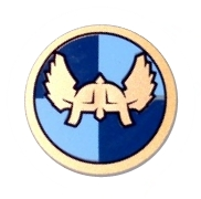59231pb02 - Minifigure, Shield Circular Flat Face with Winged Helmet on Dark Blue and Medium Blue Quarters Background Pattern