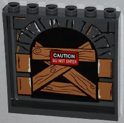 59349pb063 - Panel 1 x 6 x 5 with Stone Arch, Wooden Boards and 'CAUTION DO NOT ENTER' Pattern on Inside (Sticker) - Set 79103