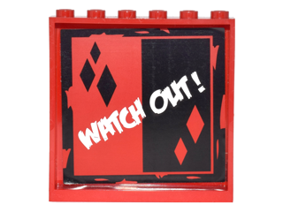 59349pb120 - Panel 1 x 6 x 5 with Red and Black Sides and Diamonds and White 'WATCH OUT!' Pattern (Sticker) - Set 6857