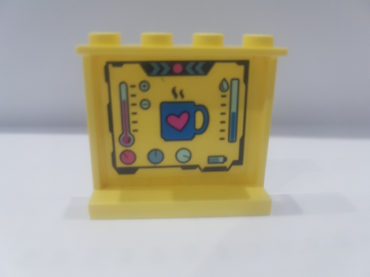 60581pb117 - Panel 1 x 4 x 3 with Side Supports - Hollow Studs with Coffee and Thermometer Pattern (Sticker) - Set 41329
