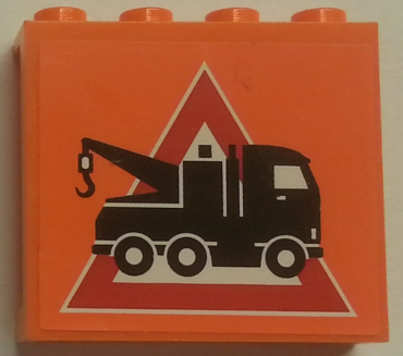 60581pb121 - Panel 1 x 4 x 3 with Side Supports - Hollow Studs with Tow Truck Danger Sign Pattern (Sticker) - Set 7642