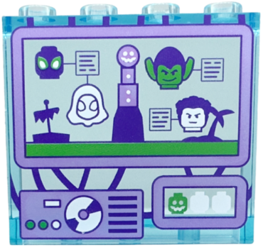 60581pb235 - Panel 1 x 4 x 3 with Side Supports - Hollow Studs with Miles Morales, Green Goblin, Ghost-Spider, and Sandman Heads and Lighthouse on Control Screen Pattern