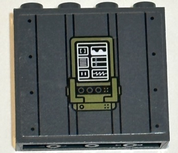 60581pb240 - Panel 1 x 4 x 3 with Side Supports - Hollow Studs with Olive Green Control Panel with White Charts, Black Lines and Rivets Pattern (Sticker) - Set 75933