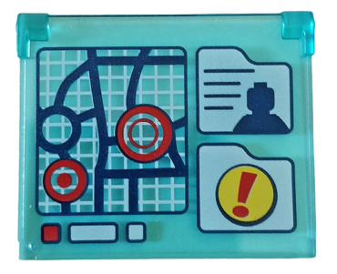 60603pb003 - Glass for Window 1 x 4 x 3 - Opening with Map, Minifigure Silhouette and Exclamation Mark Pattern