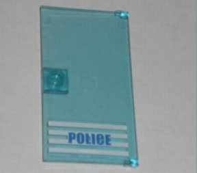 60616pb001 - Door 1 x 4 x 6 with Stud Handle with 'POLICE' Blue on White Stripes Bold Font Pattern (Sticker) - Sets 7498 / 7744