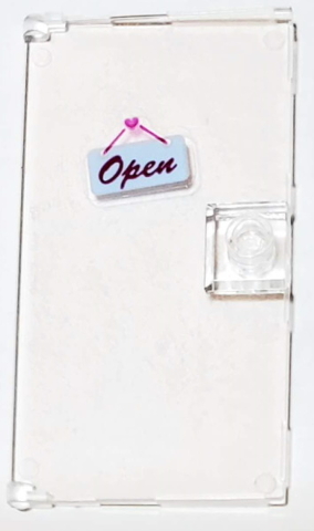 60616pb025 - Door 1 x 4 x 6 with Stud Handle with Magenta 'OPEN' on Bright Light Blue Sign Pattern (Sticker) - Set 41119