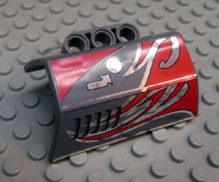 61069pb004L - Technic, Panel Engine Block Half / Side Intake with Red and Silver Flames, Oil Cap Pattern Model Left Side (Stickers) - Set 8493