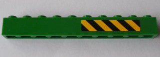 6111pb010R - Brick 1 x 10 with Black and Yellow Danger Stripes Pattern Right Side (Sticker) - Set 7939