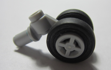 61483c04 - Technic Pin with Dual Wheels Holder with Light Bluish Gray Wheels and Black Tires (61483 / 4624 / 3139)