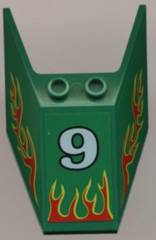 6152apb02 - Windscreen 6 x 4 x 1 1/3 with Bottom Tabs and Hollow Studs with Number 9 and Red Flames Pattern (Stickers) - Set 6568