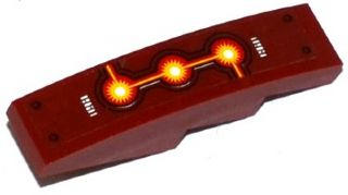 61678pb074 - Slope, Curved 4 x 1 with White Alien Characters, 4 Rivets, Fire Cores and Black, Red and Yellow Lines Pattern (Sticker) - Set 70142