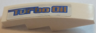 61678pb100 - Slope, Curved 4 x 1 with Silver 'Turbo Oil' in Blue Outline on White Background Pattern (Sticker) - Set 8494