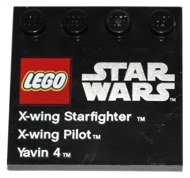 6179pb047 - Tile, Modified 4 x 4 with Studs on Edge with LEGO Star Wars Logo, 'X-wing Starfighter', 'X-wing Pilot', and 'Yavin 4' Pattern