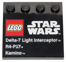 6179pb055 - Tile, Modified 4 x 4 with Studs on Edge with LEGO Star Wars Logo, 'Delta-7 Light Interceptor', 'R4-P17', and 'Kamino' Pattern