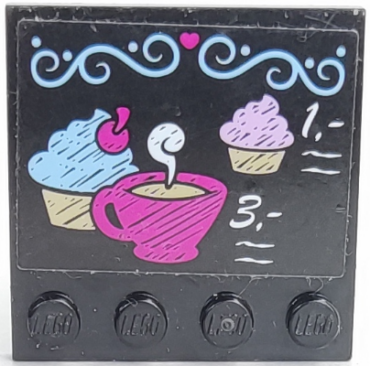 6179pb105 - Tile, Modified 4 x 4 with Studs on Edge with Bright Light Blue Filigree, Cupcakes, Dark Pink Coffee Cup, White '1.-' and '3.-' Pattern (Sticker) - Set 41119