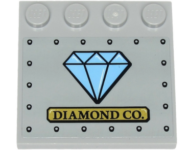 6179pb173 - Tile, Modified 4 x 4 with Studs on Edge with 'DIAMOND CO.' on Gold Plate, Medium Blue Diamond, and Rivets Pattern (Sticker) - Set 60243
