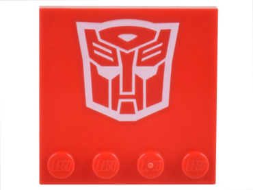 6179pb223 - Tile, Modified 4 x 4 with Studs on Edge with White Transformers Autobot Symbol Pattern
