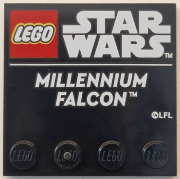 6179pb243 - Tile, Modified 4 x 4 with Studs on Edge with LEGO Star Wars Logo and White 'MILLENNIUM FALCON' Pattern