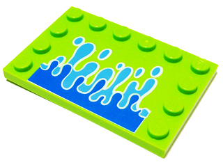 6180pb027 - Tile, Modified 4 x 6 with Studs on Edges with Blue Water Splash Pattern