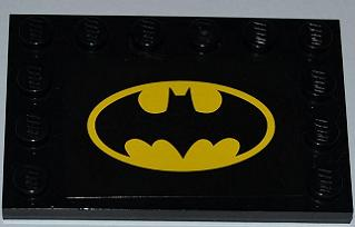6180pb053 - Tile, Modified 4 x 6 with Studs on Edges with Batman Logo on Rectangular Black Background Pattern (Sticker) - Set 6863