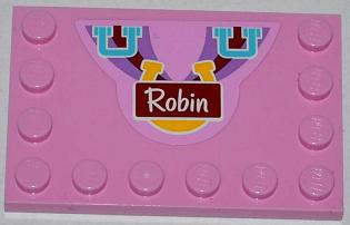 6180pb061 - Tile, Modified 4 x 6 with Studs on Edges with Medium Azure Handles, Horseshoe and 'Robin' Pattern (Sticker) - Set 3186
