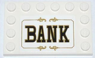 6180pb066 - Tile, Modified 4 x 6 with Studs on Edges with 'BANK' Pattern (Sticker) - Set 79109