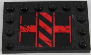 6180pb084R - Tile, Modified 4 x 6 with Studs on Edges with Black and Red Danger Stripes Pattern Model Right Side (Sticker) - Set 8864