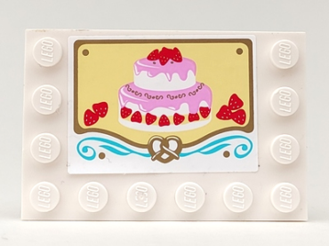 6180pb097 - Tile, Modified 4 x 6 with Studs on Edges with Cake with Strawberries Pattern (Sticker) - Set 41006