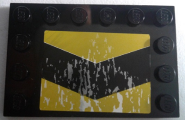 6180pb106 - Tile, Modified 4 x 6 with Studs on Edges with Black and Yellow Chevrons and Silver Mud Splatter Pattern (Sticker) - Set 8496