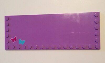 6205pb011 - Tile, Modified 6 x 16 with Studs on Edges with Magenta and Medium Azure Butterflies Pattern (Stickers) - Set 41037