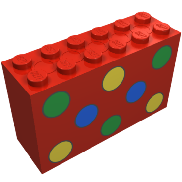 6213p02 - Brick 2 x 6 x 3 with Green, Yellow and Blue Dots Pattern