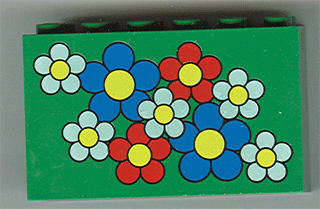 6213pb01 - Brick 2 x 6 x 3 with Blue, Red, and White Flowers with Yellow Centers Pattern