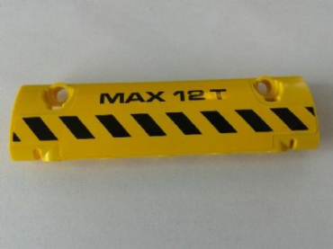 62531pb023L - Technic, Panel Curved 11 x 3 with Black and Yellow Danger Stripes and 'MAX 12 T' Pattern Model Left Side (Sticker) - Set 8258