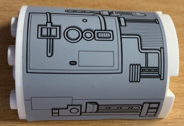 6259pb036R - Cylinder Half 2 x 4 x 4 with Silver Hatch and Mechanical Pattern Model Right Side (Sticker) - Set 9495